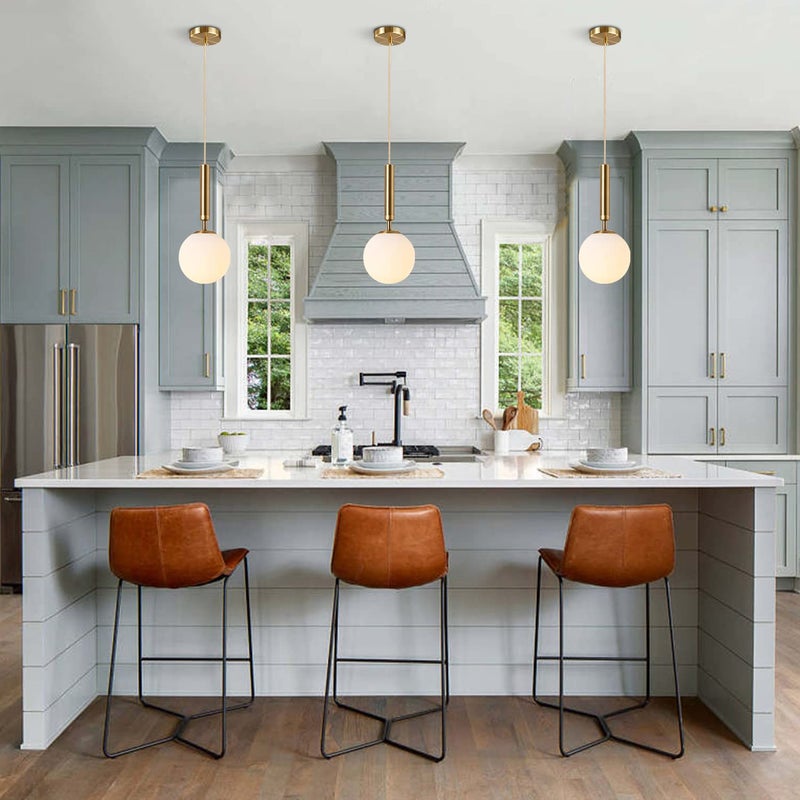 KCO Lighting Modern Globe Pendant Lights Kitchen Island Lighting White and Gold Pendant Light Single Pendant Lighting Frosted Glass Hanging Light Brass Vintage Ceiling Light Fixture - Image 5